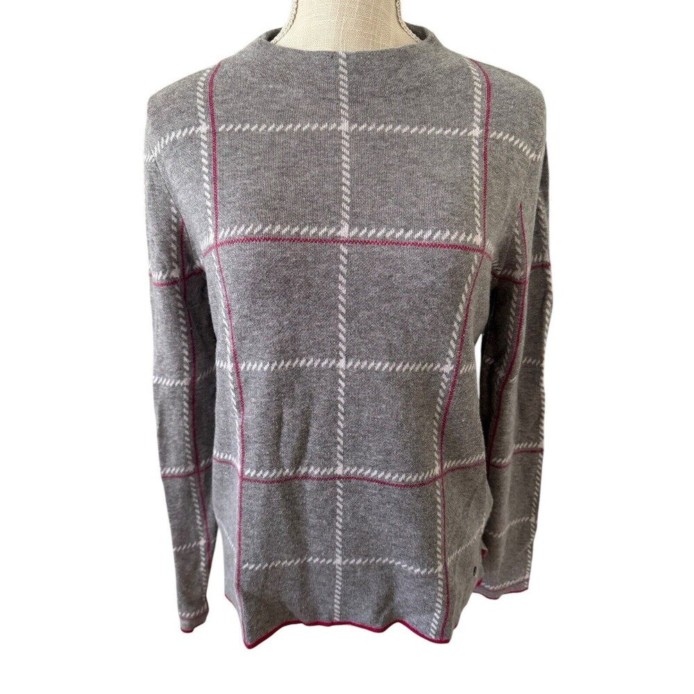 Brax Women's Sweater Pullover Lee 38 Gray Checkered Light Round Neck Wool‎ Blend